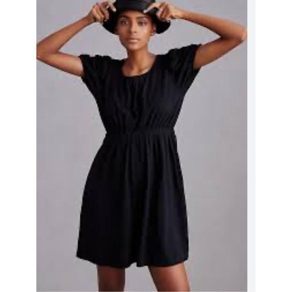 Daily Practice by Anthropologie Cap-Sleeve Cotton Slub Dress in black size xl